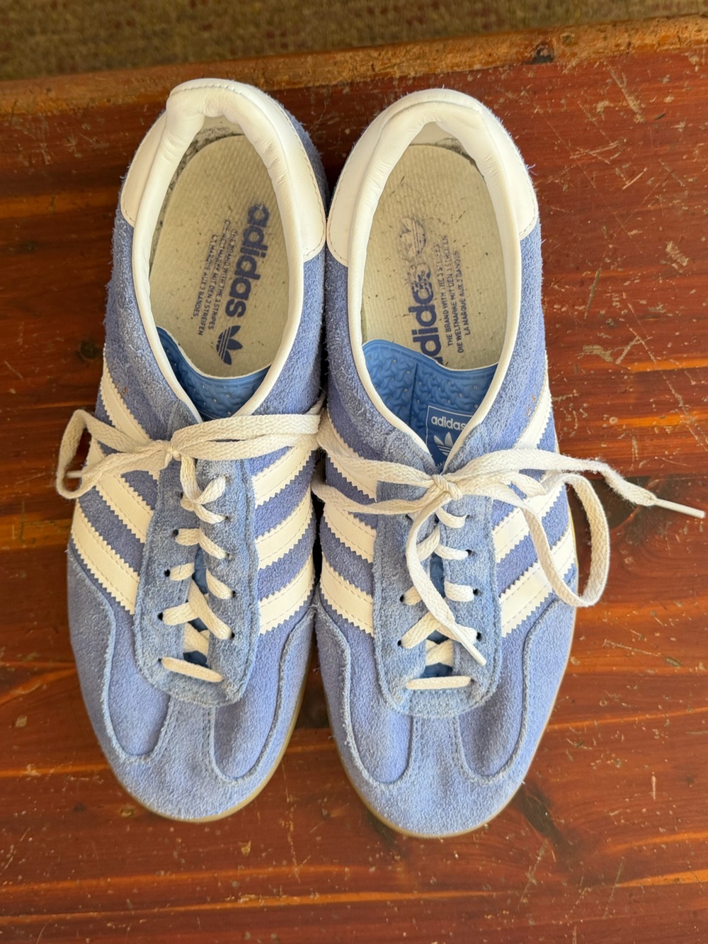 adidas Women's Light Blue Suede Sneakers with White Stripes
